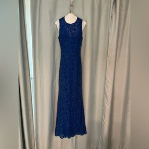Floor-Length Blue Lace Formal Dress